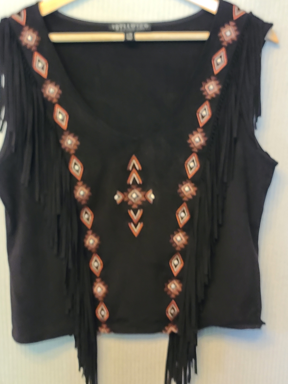 Idyllwind Black Fringe Tank with Copper Embroidery